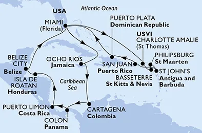 Route 21 Nächte Karibik ab Miami bis Puerto Plata