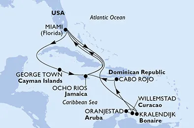 Route 15 Nächte Karibik ab Miami bis Jamaika/Ocho Rios