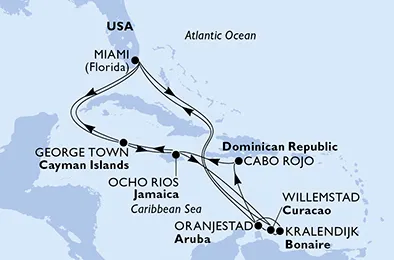 Route 20 Nächte Karibik ab Miami bis Oranjestad