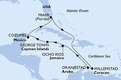 Route 10 Nächte Karibik ab/bis Miami