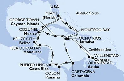 Route 21 Nächte Karibik ab Miami bis Cozumel