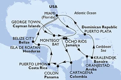 Route 21 Nächte Karibik ab Miami bis Puerto Plata