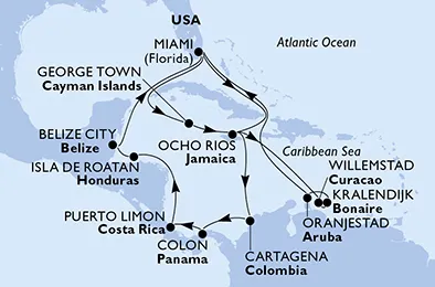 Route 21 Nächte Karibik ab Miami bis Belize