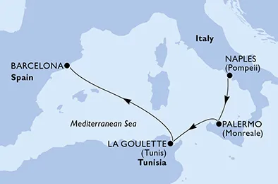 Route 4 Nächte Mittelmeer ab Neapel bis Barcelona