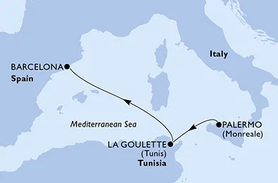 Route 3 Nächte Mittelmeer ab Sizilien/Palermo bis Barcelona