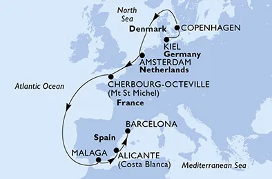 Route 10 Nächte Nordeuropa ab Kiel bis Barcelona