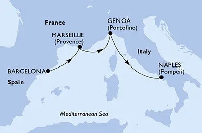 Route 3 Nächte Mittelmeer ab Barcelona bis Neapel