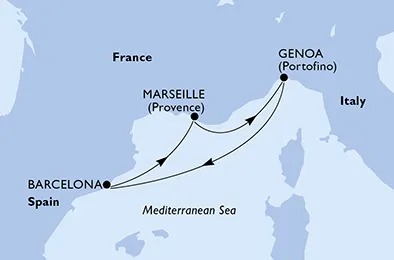 Route 4 Nächte Mittelmeer ab/bis Marseille