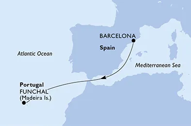 Route 3 Nächte Mittelmeer ab Barcelona bis Madeira (Funchal)