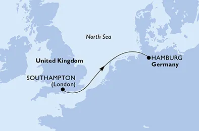 Route 2 Nächte Nordeuropa ab Southampton bis Hamburg