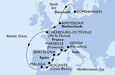 Route 11 Nächte Nordeuropa ab Kopenhagen bis Genua
