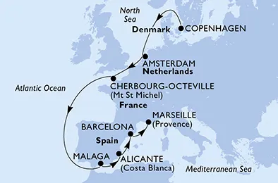 Route 10 Nächte Nordeuropa ab Kopenhagen bis Marseille