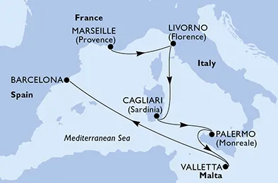 Route 6 Nächte Mittelmeer ab Marseille bis Barcelona