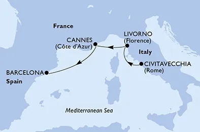 Route 3 Nächte Mittelmeer ab Civitavecchia (Rom) bis Barcelona