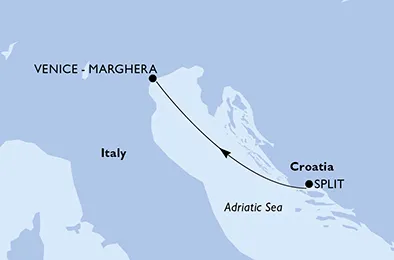 Route 1 Nacht Mittelmeer ab Split bis Venedig