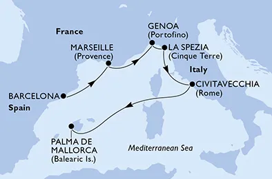 Route 6 Nächte Mittelmeer ab Barcelona bis Palma de Mallorca