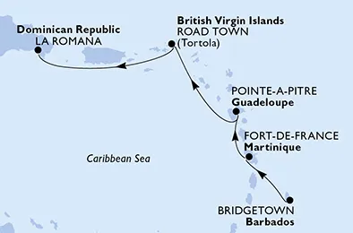 Route 4 Nächte Karibik ab Bridgetown bis La Romana/Dom. Republik