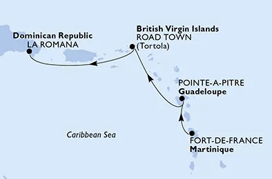 Route 3 Nächte Karibik ab Fort De France bis La Romana/Dom. Republik