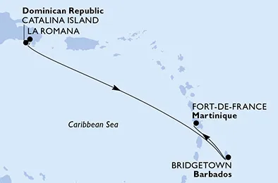Route 4 Nächte Karibik ab La Romana/Dom. Republik bis Fort De France