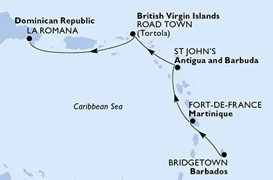 Route 4 Nächte Karibik ab Bridgetown bis La Romana/Dom. Republik