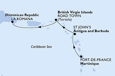 Route 3 Nächte Karibik ab Fort De France bis La Romana/Dom. Republik