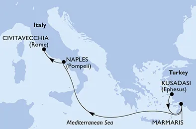 Route 4 Nächte Mittelmeer ab Kusadasi bis Civitavecchia (Rom)