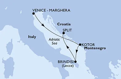 Route 4 Nächte Mittelmeer ab Venedig bis Split