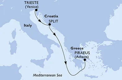 Route 3 Nächte Mittelmeer ab Triest bis Piräus (Athen)