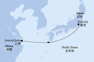 Route 3 Nächte Asien ab Shanghai bis Tokyo