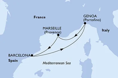 Route 4 Nächte Mittelmeer ab/bis Genua