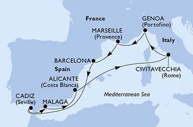 Route 10 Nächte Mittelmeer ab/bis Civitavecchia (Rom)