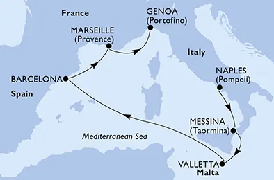 Route 6 Nächte Mittelmeer ab Neapel bis Genua