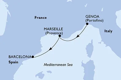 Route 2 Nächte Mittelmeer ab Genua bis Barcelona