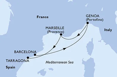 Route 4 Nächte Mittelmeer ab Barcelona bis Tarragona
