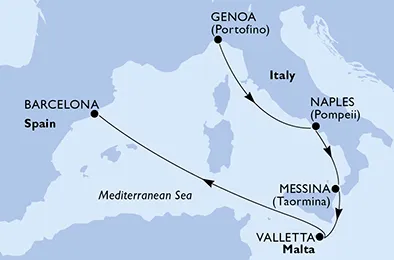 Route 5 Nächte Mittelmeer ab Genua bis Barcelona