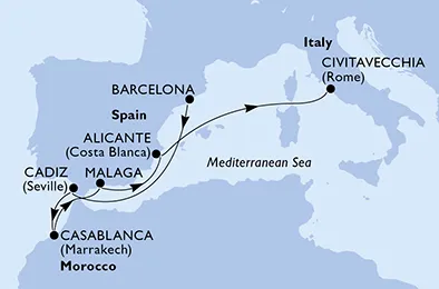 Route 7 Nächte Mittelmeer ab Barcelona bis Civitavecchia (Rom)