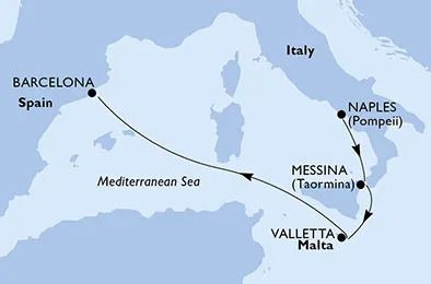 Route 4 Nächte Mittelmeer ab Neapel bis Barcelona