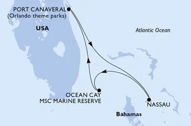 Route 4 Nächte Karibik ab/bis Port Canaveral