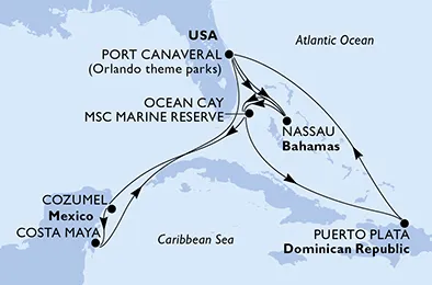Route 14 Nächte Karibik ab Port Canaveral bis Puerto Plata