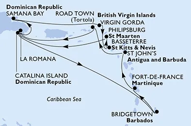 Route 14 Nächte Karibik ab La Romana/Dom. Republik bis Isla Catalina