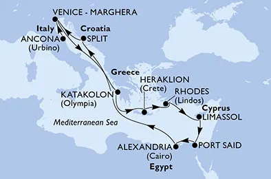 Route 12 Nächte Mittelmeer ab Ancona bis Venedig