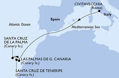 Route 6 Nächte Kanaren ab Civitavecchia (Rom) bis Santa Cruz De Tenerife
