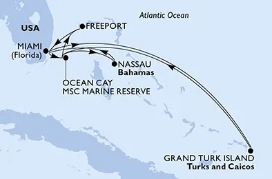 Route 10 Nächte Karibik ab Miami bis Nassau