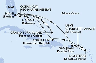 Route 14 Nächte Karibik ab Miami bis Amber Cove