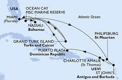 Route 14 Nächte Karibik ab Miami bis Puerto Plata