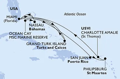 Route 14 Nächte Karibik ab Miami bis Nassau