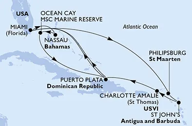 Route 14 Nächte Karibik ab Miami bis Puerto Plata