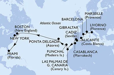 Route 24 Nächte Positionierungsfahrten ab Florenz/Livorno bis Miami