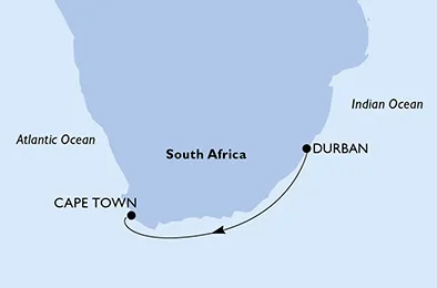 Route 3 Nächte Afrika ab Durban bis Kapstadt