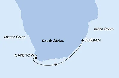Route 3 Nächte Afrika ab Kapstadt bis Durban